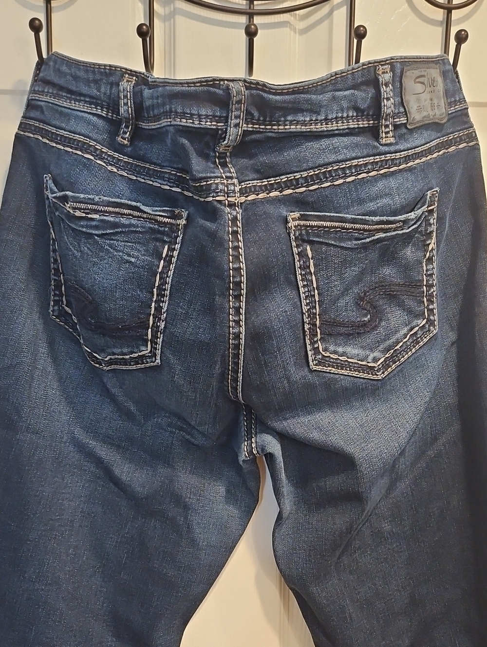 Silver Jeans Dark Blue Boot Cut Jeans with Contrast Stitching